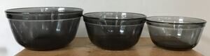 Set Lot 3 Vtg 1970s 70s Anchor Hocking Ovenware Gray Glass Mixing Nesting Bowls